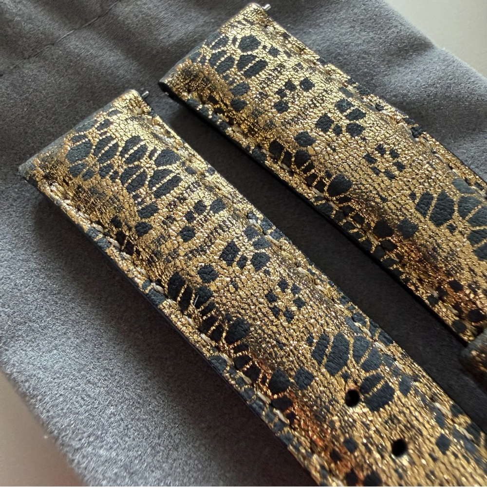 Michele Black and Gold Lace Leather Watch Strap - 18mm - Picture 2 of 16